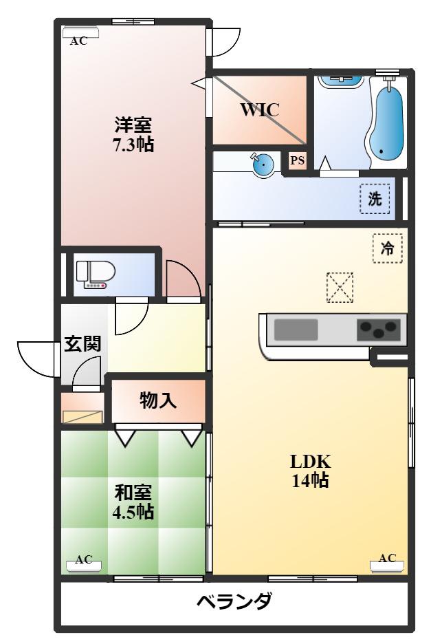 ラ メゾン ド ボヌール 桜塚(2LDK/2階)の間取り写真