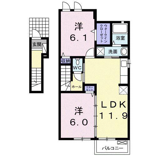 アウローラ K(2LDK/2階)の間取り写真