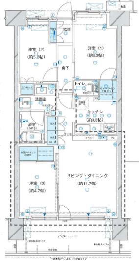 サングランデ船橋宮本(3LDK/10階)の間取り写真