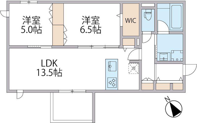 パークアヴェニュー湘南辻堂 北棟(2LDK/1階)の間取り写真