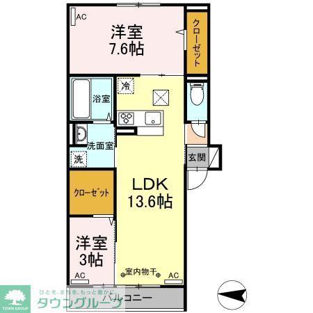 コンフォール中央林間三丁目(2LDK/2階)の間取り写真