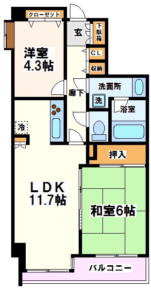 南烏山パークホームズ 当社管理物件(2LDK/2階)の間取り写真