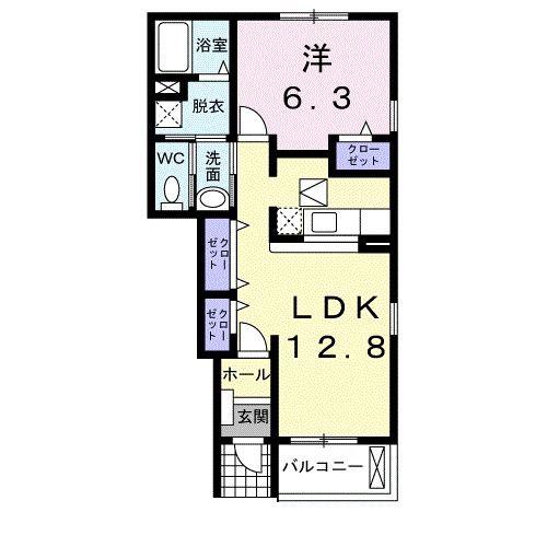 カーサDEMI(1LDK/1階)の間取り写真
