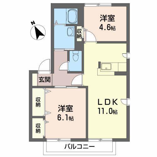 江南ベルシ A(2LDK/2階)の間取り写真