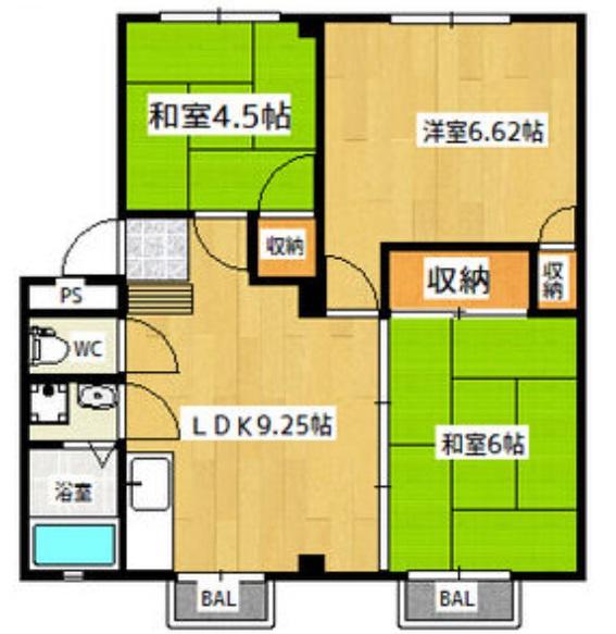 ソフィア B棟(3DK/3階)の間取り写真