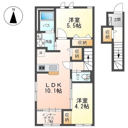 ヴァーチュアス II(2LDK/2階)の間取り写真