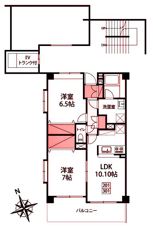 エマーレ新川崎(2LDK/3階)の間取り写真