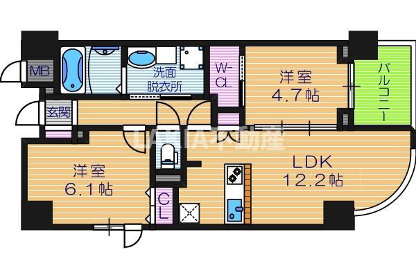 ナチュール天王寺(2LDK/3階)の間取り写真