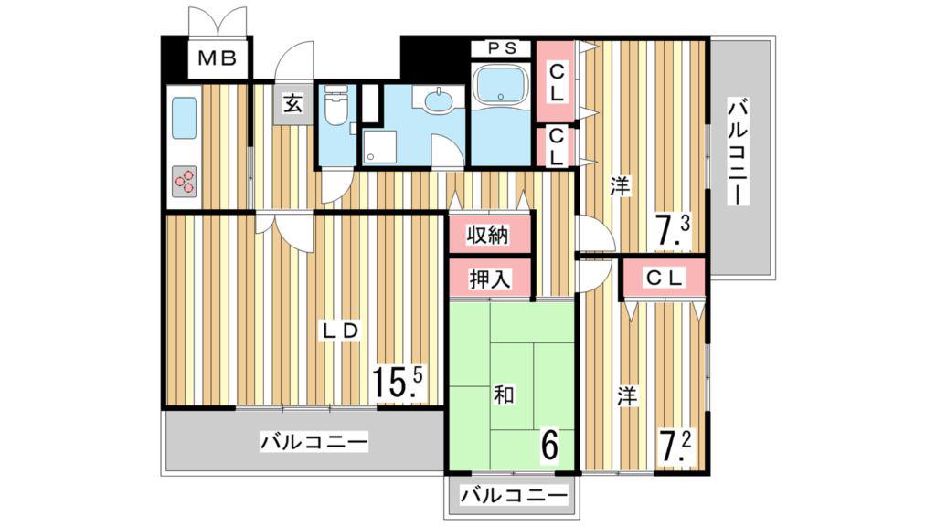 芦屋ガーデン(3LDK/4階)の間取り写真