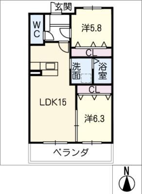 カーサ・ノーバ春日寺 A棟(2LDK/4階)の間取り写真