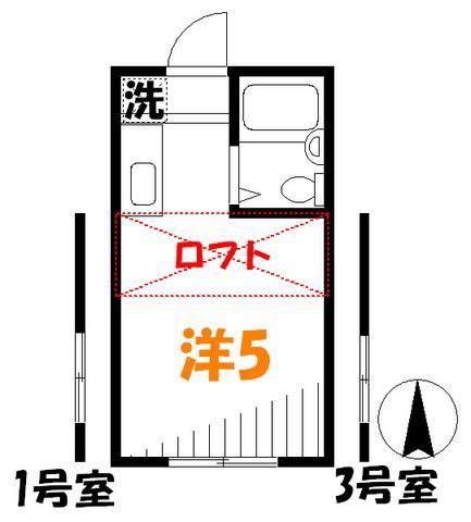 ラビアン小金井(1K/2階)の間取り写真