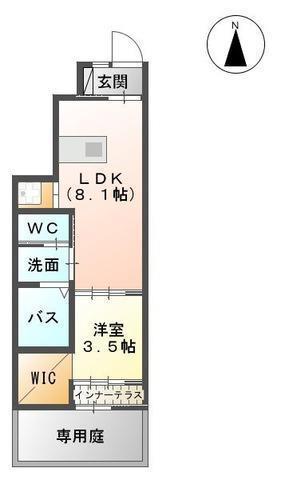 グレーシア皆春(1LDK/1階)の間取り写真