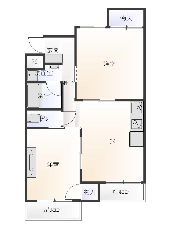 マンション葵II(2DK/1階)の間取り写真