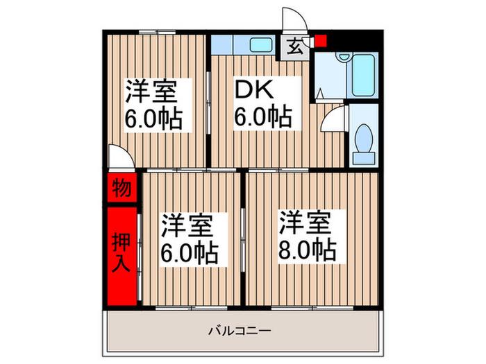 ファミーユ(3DK/2階)の間取り写真