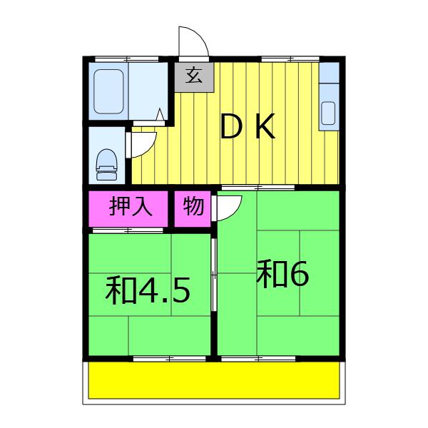 アローハイツB棟(2DK/2階)の間取り写真