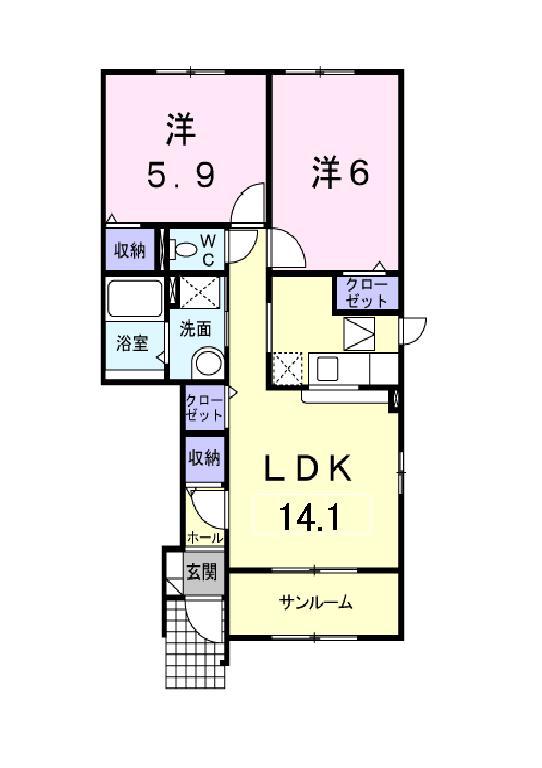 ウィステリア(2LDK/1階)の間取り写真