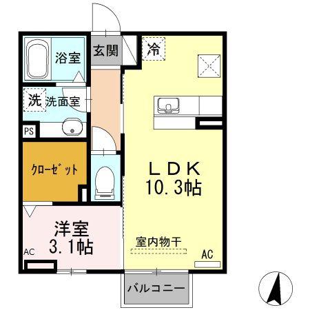 D-ROOMやまは B(1LDK/1階)の間取り写真