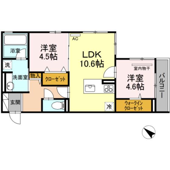 サリオス庚午北(2LDK/3階)の間取り写真