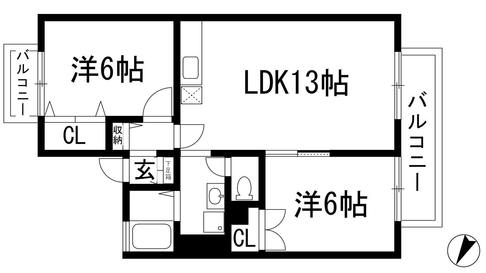 プリシェール(2LDK/2階)の間取り写真