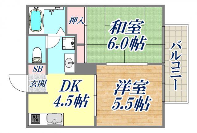 夙川イングス(2DK/1階)の間取り写真