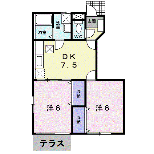 リベルテB(2DK/1階)の間取り写真