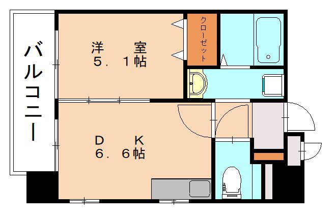 ラ・ヴェリテ鍛冶町(1DK/2階)の間取り写真