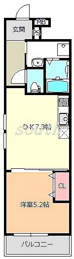 フジパレス瑞光III番館(1DK/1階)の間取り写真