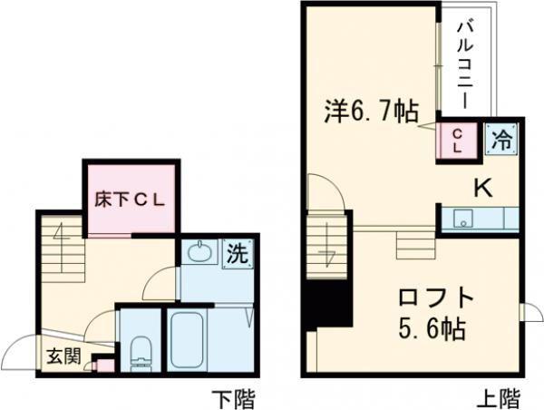 ADC麦島I(1K/2階)の間取り写真