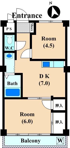 ニューハイム島田(2DK/1階)の間取り写真