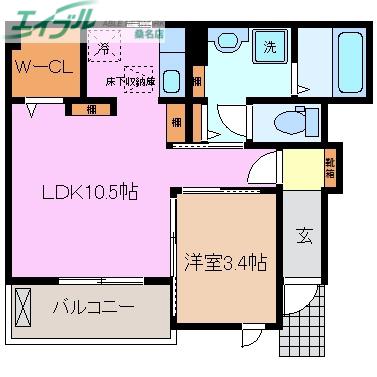 ツヴァイ中川(1LDK/1階)の間取り写真