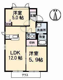 グランセフィラB棟(2LDK/1階)の間取り写真