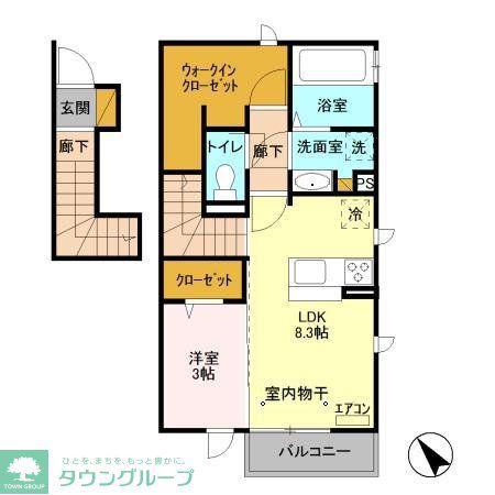 アステールピュールS(1LDK/2階)の間取り写真