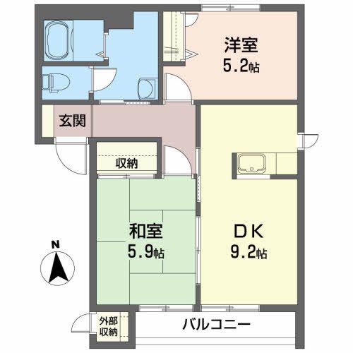 ボナールB(2DK/2階)の間取り写真