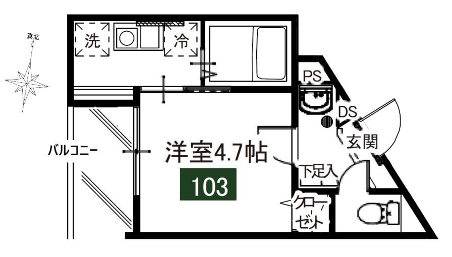 メルディア南元宿2丁目(1K/1階)の間取り写真