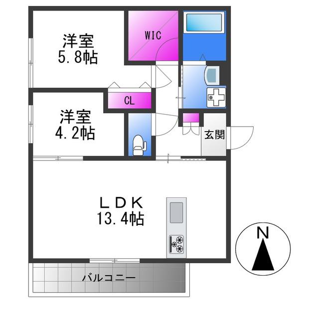 コルヌコピア(2LDK/3階)の間取り写真