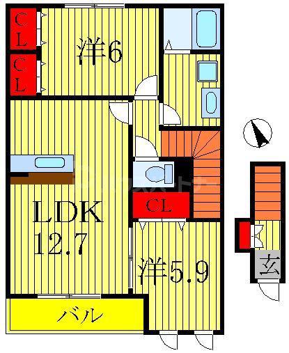 レリーフII(2LDK/2階)の間取り写真