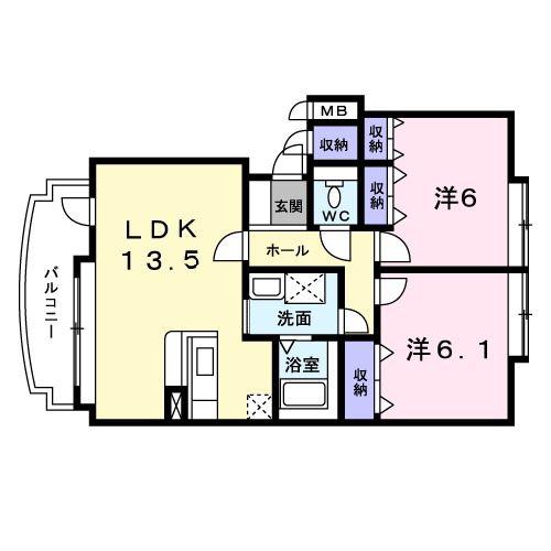 ノウブル大麻(2LDK/3階)の間取り写真