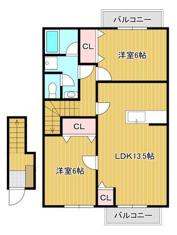 ヨーロピアンシャレ―芝B(2LDK/2階)の間取り写真