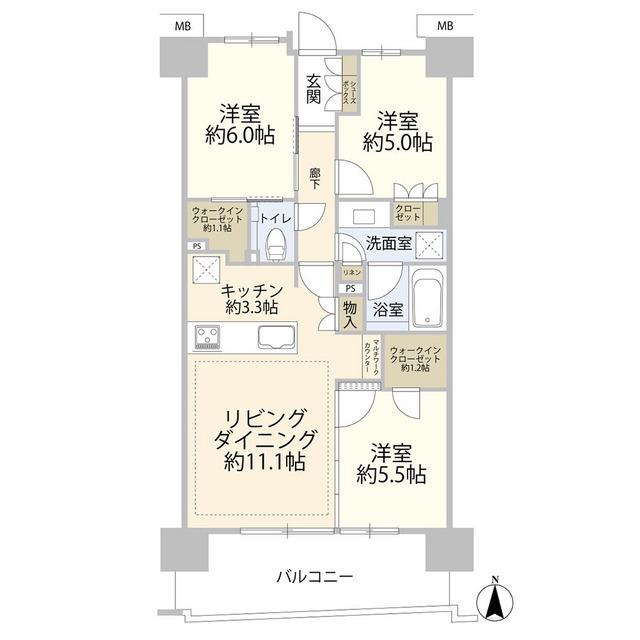 ガーデンクロス東京王子(3LDK/6階)の間取り写真