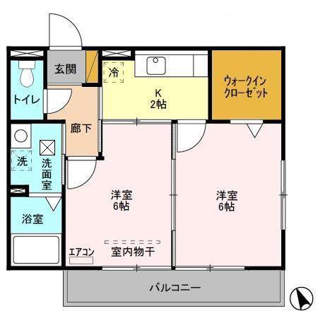 クレール岩瀬(2K/2階)の間取り写真