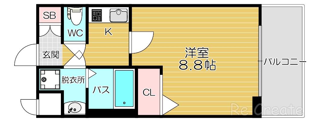 プレサンス谷町九丁目駅前(1K/4階)の間取り写真