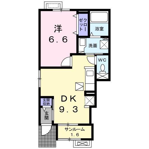 パンジーハイツ(1LDK/1階)の間取り写真