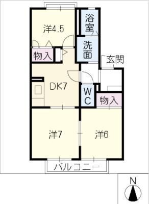 ハナミズキ安田3 N棟(3DK/1階)の間取り写真