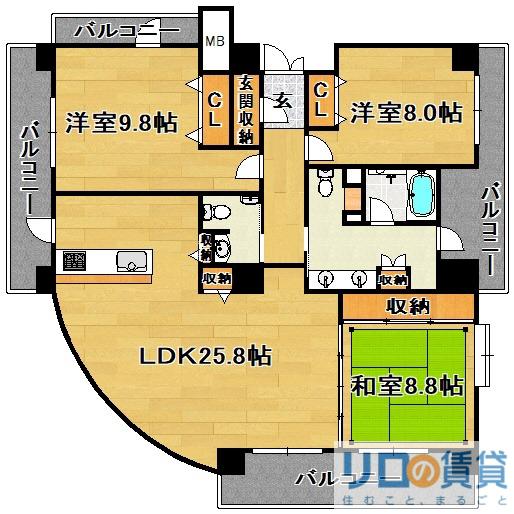 レックス豊新III(3LDK/5階)の間取り写真