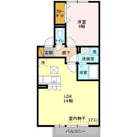 オベルジーヌB(1LDK/1階)の間取り写真