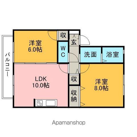 グリーン宮丘B棟(2LDK/2階)の間取り写真
