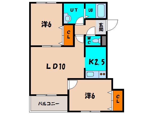 フィールドヴィレッジ(2LDK/3階)の間取り写真