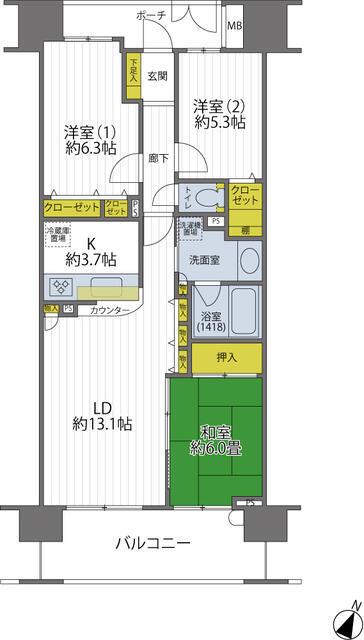 セントラルスウィート大宮桜木町(3LDK/7階)の間取り写真