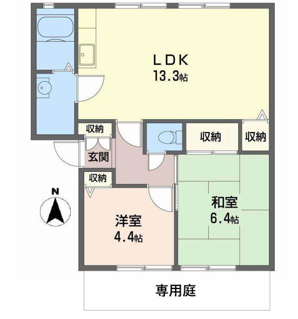 ベクヴェーム春日(2LDK/1階)の間取り写真
