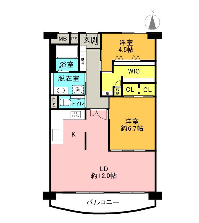 メゾン水無瀬2棟(2LDK/4階)の間取り写真